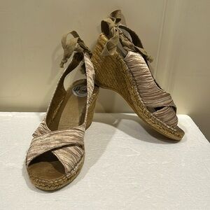 Vidorreta Espadrille Wedge Sandals open toe sling back faux tie satiny pleat 38